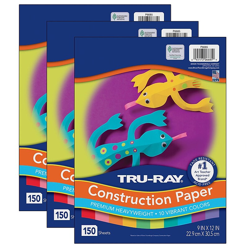 Tru-Ray 9" x 12" Construction Paper, Assorted Colors, 150 Sheets/Pack, 3 Packs/Bundle (PAC6685-3) image 1