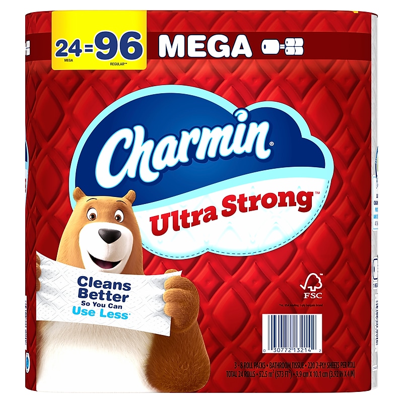 Charmin Ultra Strong Mega Toilet Paper, 220 Sheets/Roll, 24 Rolls/Pack (88000) image 1