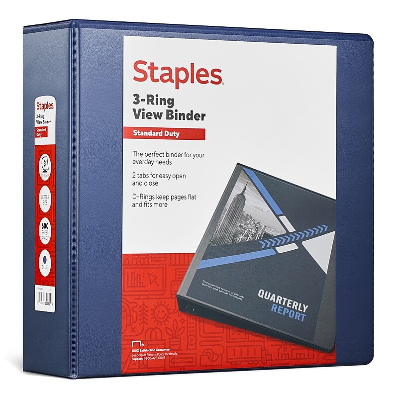 Staples 3" 3-Ring View Binder, D-Ring, Blue (55421/26451) image 1