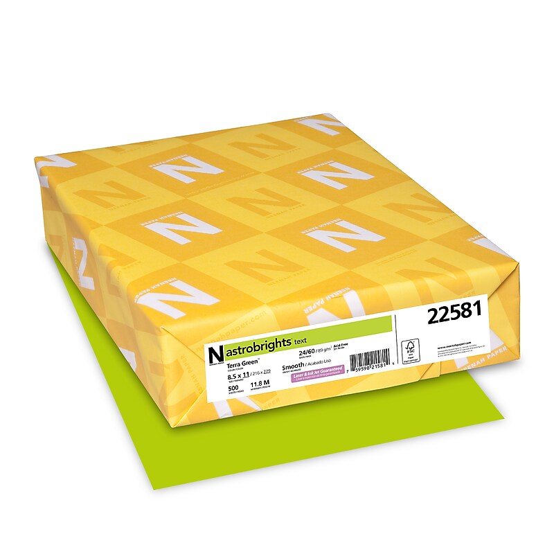 Astrobrights 24 lb. Cardstock Paper, 8.5" x 11", Terra Green, 500 Sheets/Ream (22581) image 1