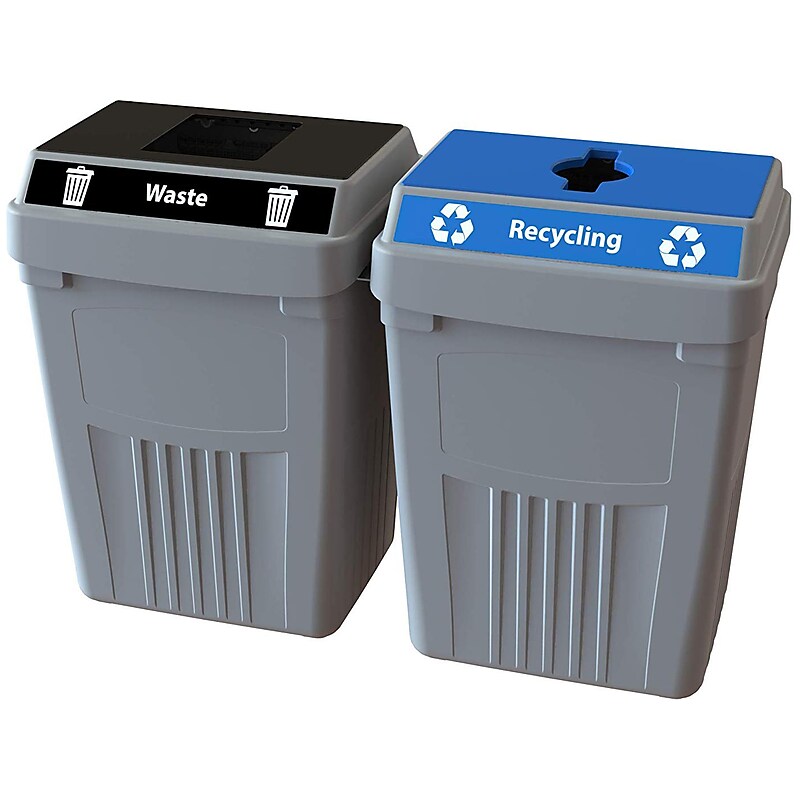 CleanRiver FlexE Plastic Dual-Stream Recycling Station, 100 Gallon, Gray (FX100A-GY2-W-BK-R-BE) image 1