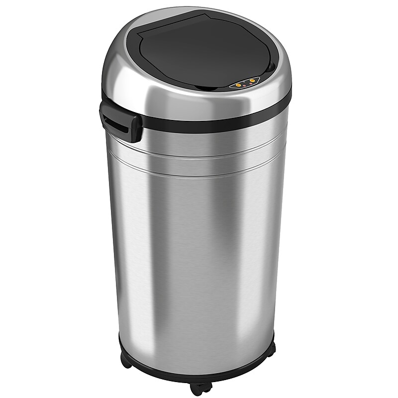 iTouchless Stainless Steel Round Sensor Trash Can with AbsorbX Odor Control System and Wheels, 23 Gal., Silver (IT23RC) image 1