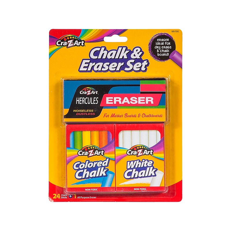 Cra-Z-Art Chalk Sticks with Eraser, Assorted Colors, 24/Set (10874-24) image 1