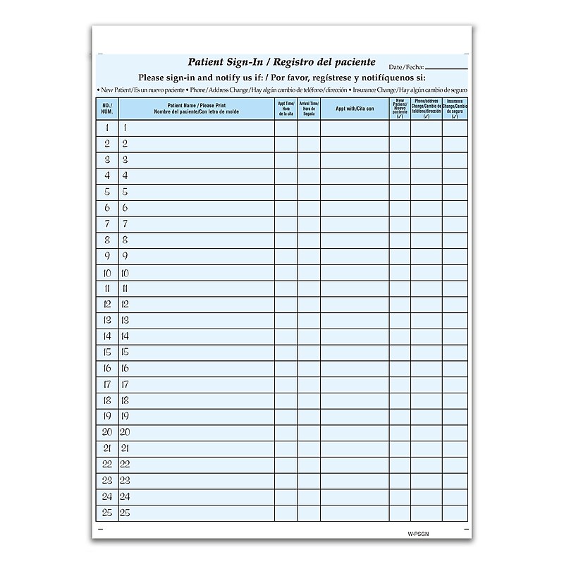 Cosco Patient Bilingual Confidential Sign-In Forms, 3-Part, 125 Forms/Pack (074042) image 1