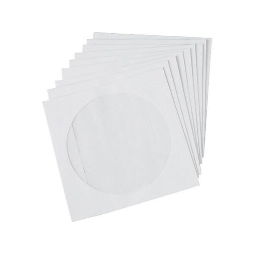 Staples 5 x 5 White Open‑End CD/DVD Envelopes, Protective Media