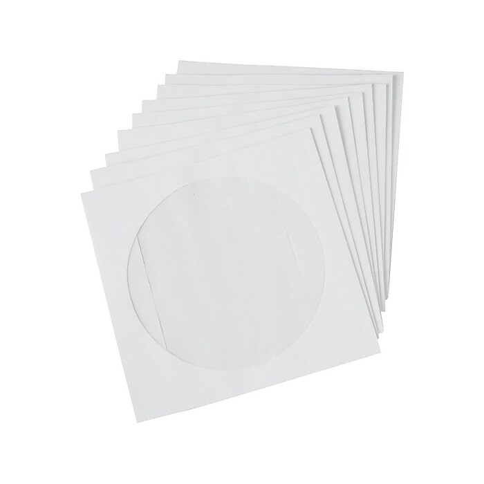 Staples 5 x 5 White Open‑End CD/DVD Envelopes, Protective Media