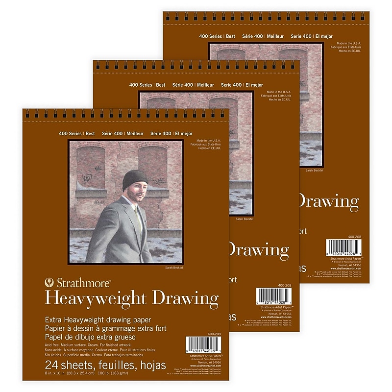 Strathmore 400 Series 8" x 10" Top Wire Bound Drawing Paper Pad, 24 Sheets/Pad, 3 Pads/Bundle (STTP4002081-3) image 1