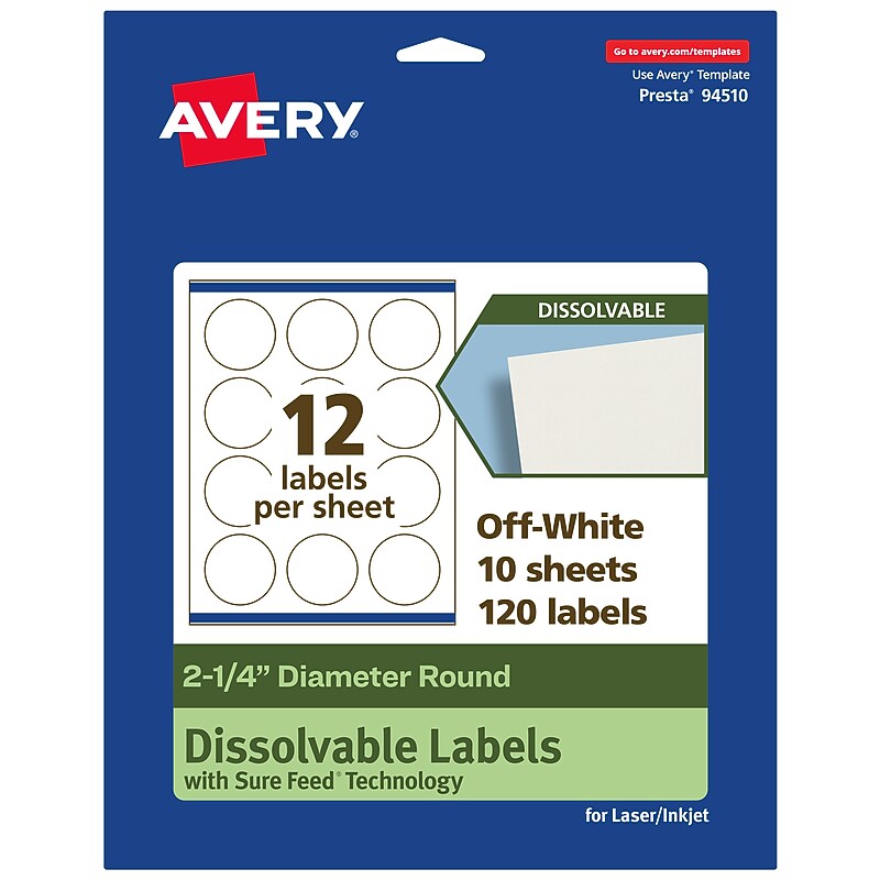 Avery Dissolvable Circle Multipurpose Labels, 2.25" Dia., Off-white, 120/Pack (94510) image 1