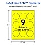 Avery Laser/Inkjet Round Multipurpose Labels, 2.5" Dia., Neon Yellow, 180/Pack (94502)~#|#~C58D36B6-A0C4-474C-B18CA7DB54555AB4_sc7