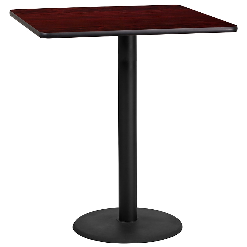 Flash Furniture Square Laminate Table Top with 24'' Round Bar-Height Table Base, 36" x 36", Mahogany (XUMA3636TR24B) image 1