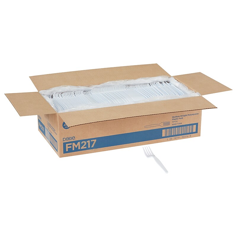 Dixie Plastic Fork 6-1/8", Medium Weight, White, 1000/Carton (FM217) image 1