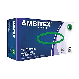 Ambitex V5201 Series Vinyl Food Service Gloves, Extra Large, Disposable, 100/Box, 10 Boxes/Carton (VXL5201)