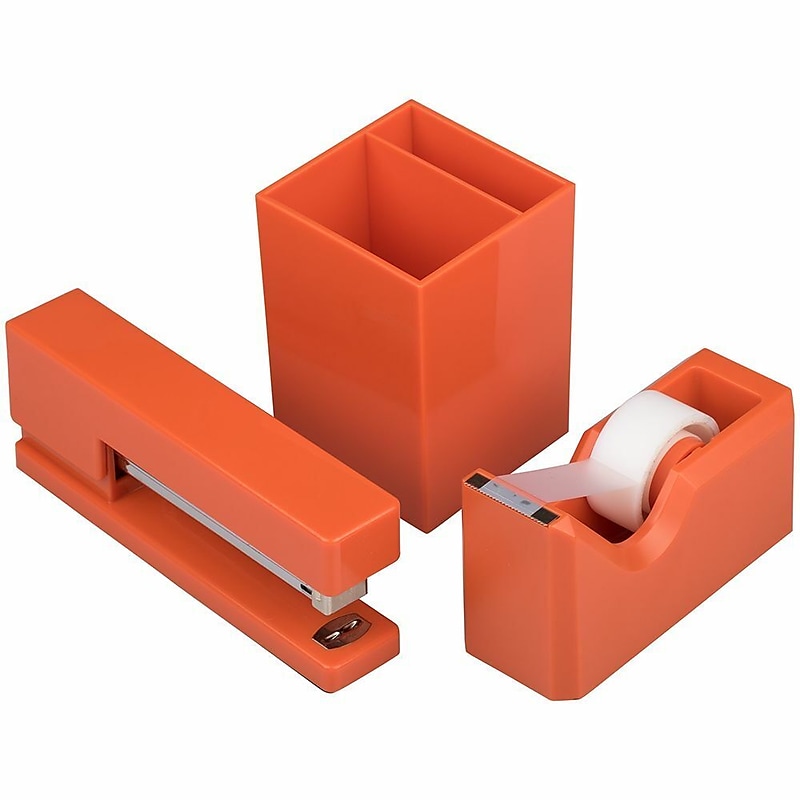 JAM Paper 3-Piece Desk Organizer Set, Plastic, Orange (337841ORS) image 1