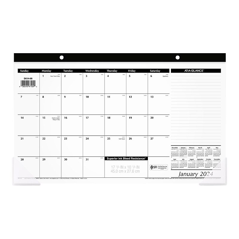 2024 AT-A-GLANCE 17.25 x 11" Monthly Desk Pad Calendar, White/Black (SK14-00-24) image 1