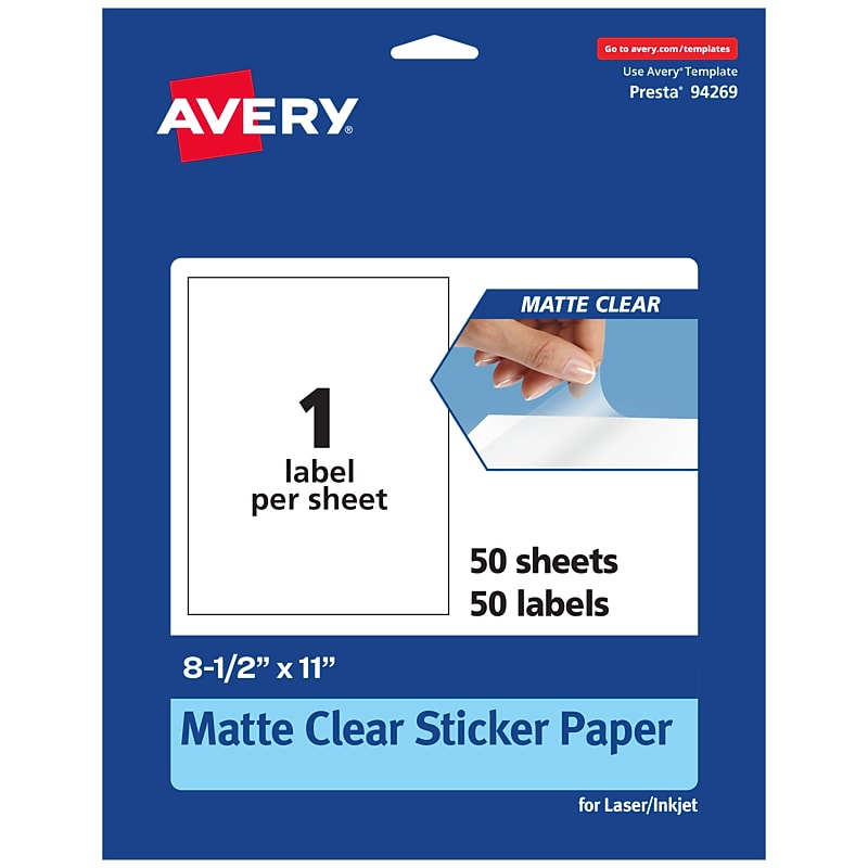 Avery Laser/Inkjet Rectangle Multipurpose Labels, 8-1/2" x 11", Clear, 50/Box (94269) image 1