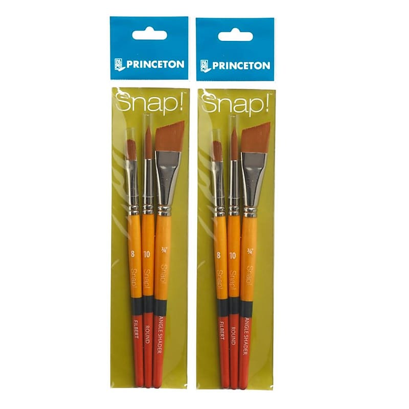 Princeton Snap! Short Handle Mixed Media Synthetic Brush Set No. 1, 3/Set, 2 Sets/Bundle (PBXP9650SET1-2) image 1