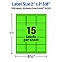Avery Laser/Inkjet Multipurpose Rectangle Labels, 2" x 2-5/8", Neon Green, 1200/Box (94235)~#|#~C5CB5A38-F79C-4C61-988F7A1D82EE20CA_sc7