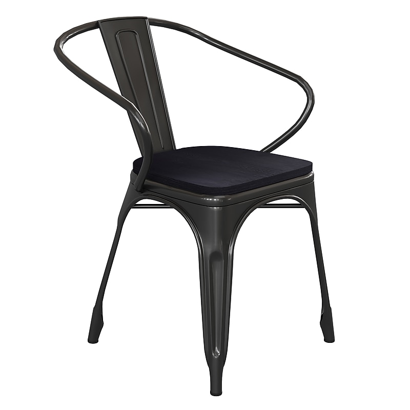 Flash Furniture Luna Indoor-Outdoor Chair with Arms, Black with Black Seat (CH31270BKPL1B) image 1