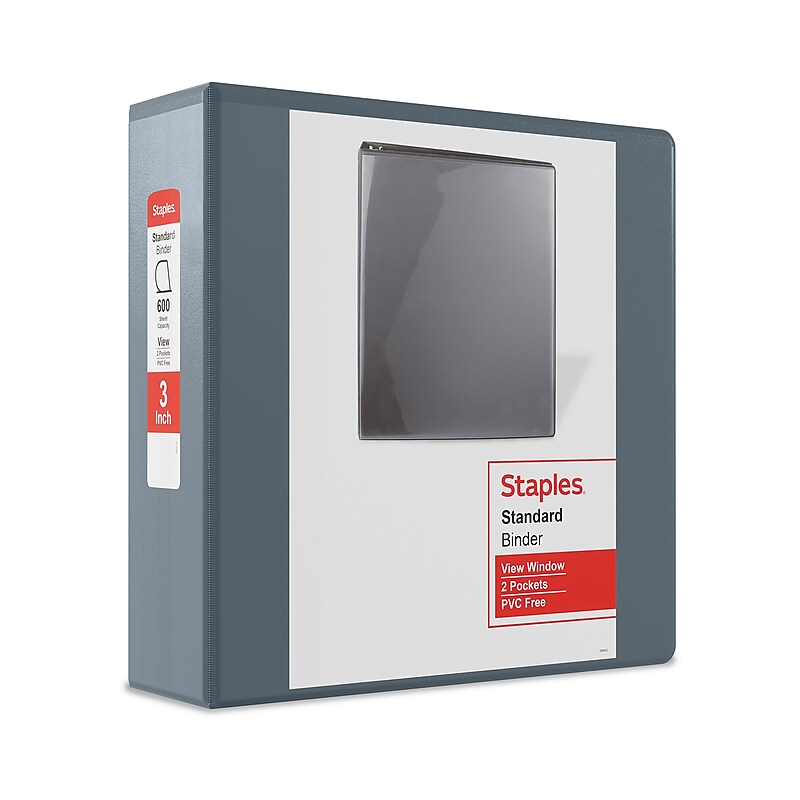 Staples 3" 3-Ring View Binder, D-Ring, Gray (ST60224) image 1