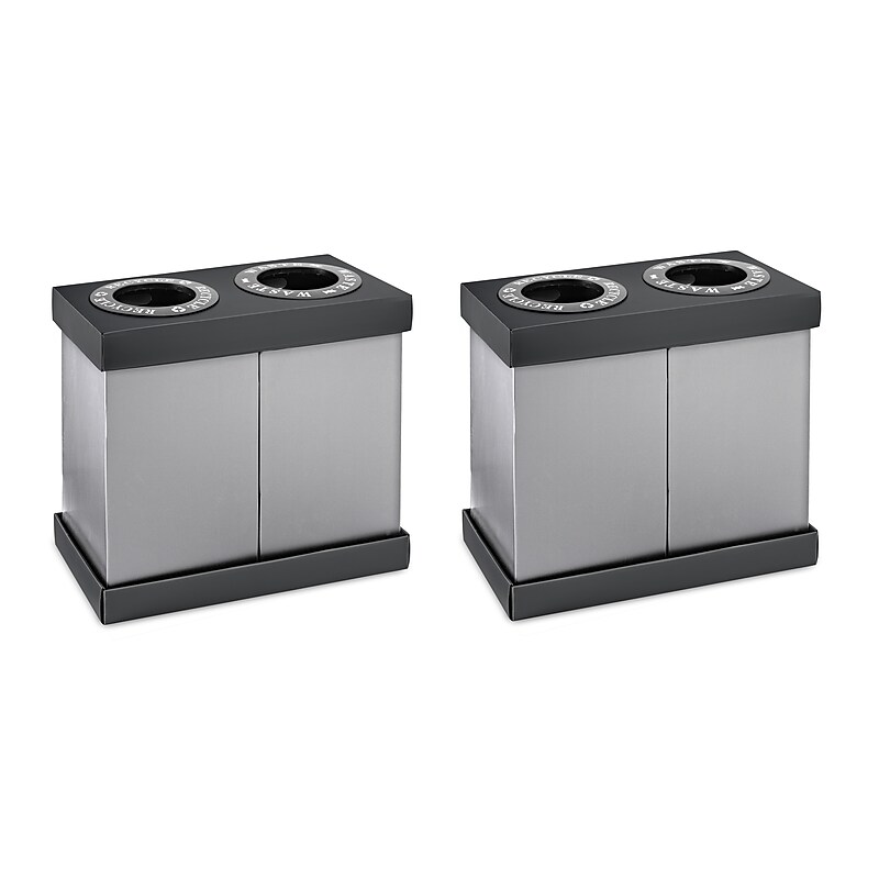 Alpine Industries Plastic 2-Compartment Indoor Trash Can and Recycling Bin, 28 Gallon, Gray, 2/Pack (ALP471-02-BLK-2PK) image 1