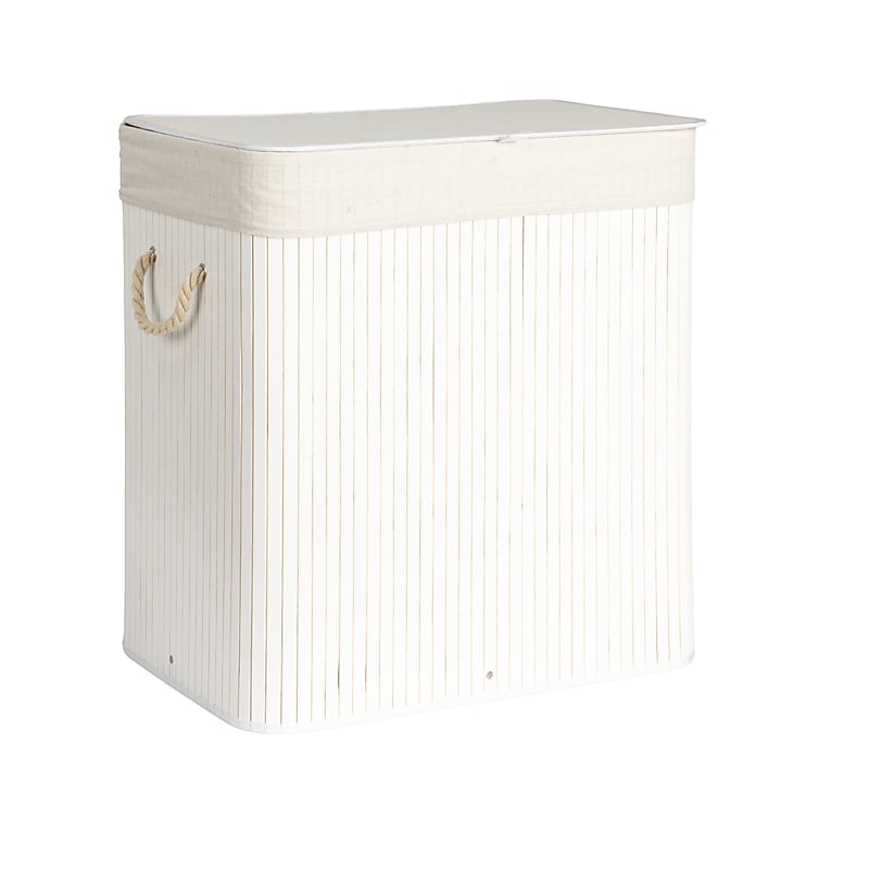 Household Essentials 39-Gallon 2-Section Hamper with Lid, Bamboo, White (HE1226) image 1