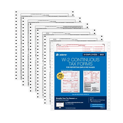 Adams 2023 W2 ContinuousFeed Tax Forms with W3 Forms, 6Part, 24/Pack