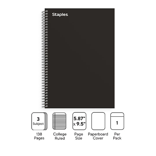 TRU RED 3‑Subject Notebook, 5.88” x 9.5”, College Ruled, 138 Sheets, Black~#|#~C5FDF2FC-F761-43DA-9172CF00C29D5ED5_sc7