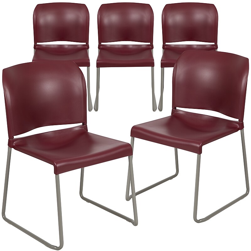 Flash Furniture HERCULES Series Plastic Contoured Stacking Chair, Burgundy, 5/Pack (5RUT238ABY) image 1