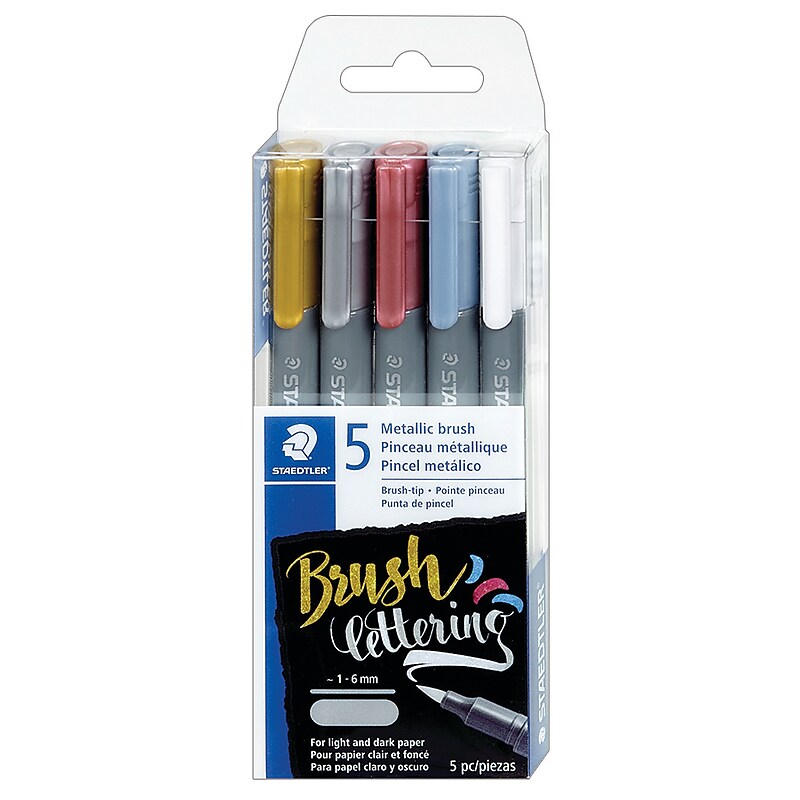 Staedtler Metallic Marker Pen, Brush Point, 1.6mm, Assorted Ink, 5/Pack (8321TB5A6) image 1