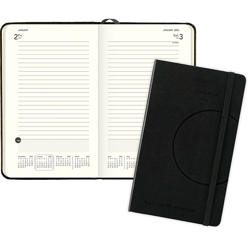 2026 AT-A-GLANCE Plan. Write. Remember. 5" x 8.25" Calendar Year Daily Planner, Faux Leather Cover, Black (70-6800-05-26) image 1