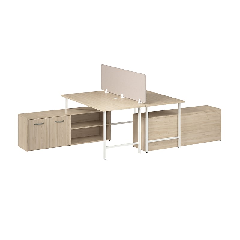 Bush Business Furniture Hustle 30"H x 60"W 2 Person Back to Back Cubicle Workstation, Natural Elm (HUS015NE) image 1