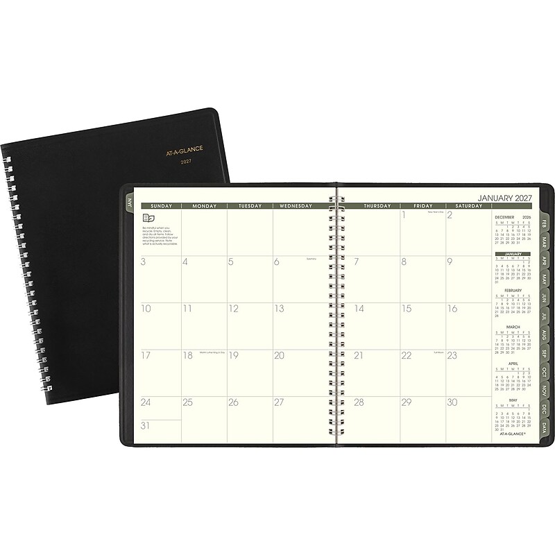 2027 AT-A-GLANCE Recycled 7" x 8.75" Monthly Planner, Faux Leather Cover, Black (70-120G-05-27) image 1