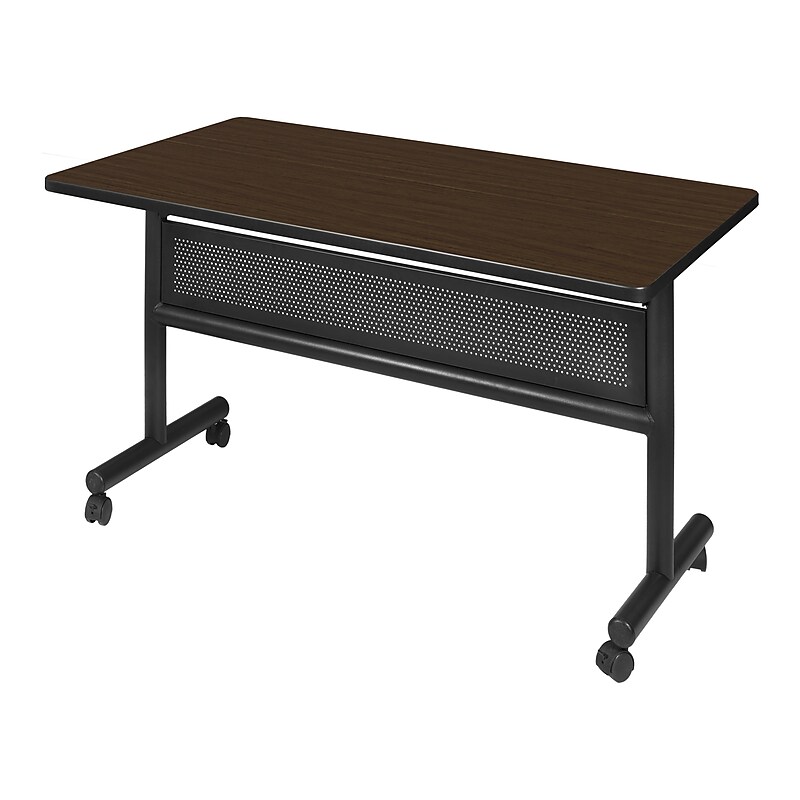 Regency Kobe Flip Top 48"W x 24"D Rectangular Training Room Table, Laminate, With Wheels, Neo Walnut (MKFTM4824NW) image 1