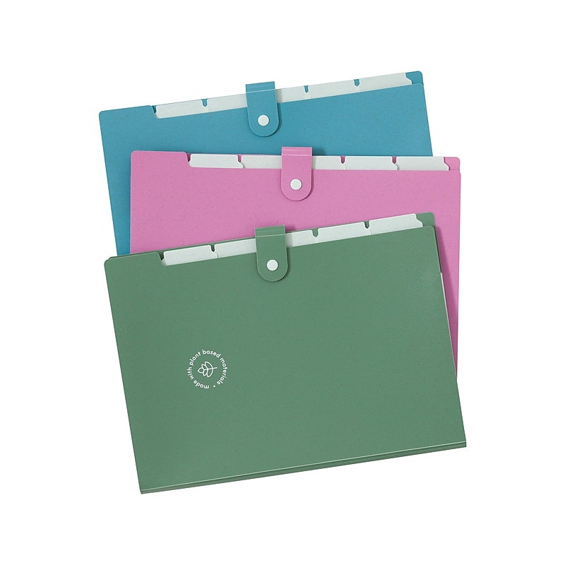 U Brands U-Eco Poly Expandable Folders, 6-Pocket, Letter Size, Assorted Colors, 3/Pack (6592U01-12) image 1
