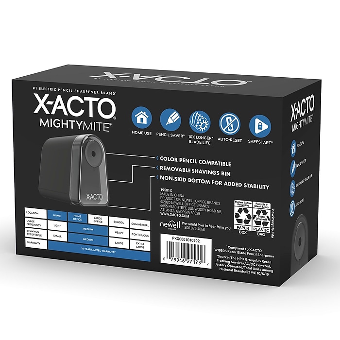 X-ACTO Mighty Mite Electric Pencil Sharpener, Black/Silver (19501