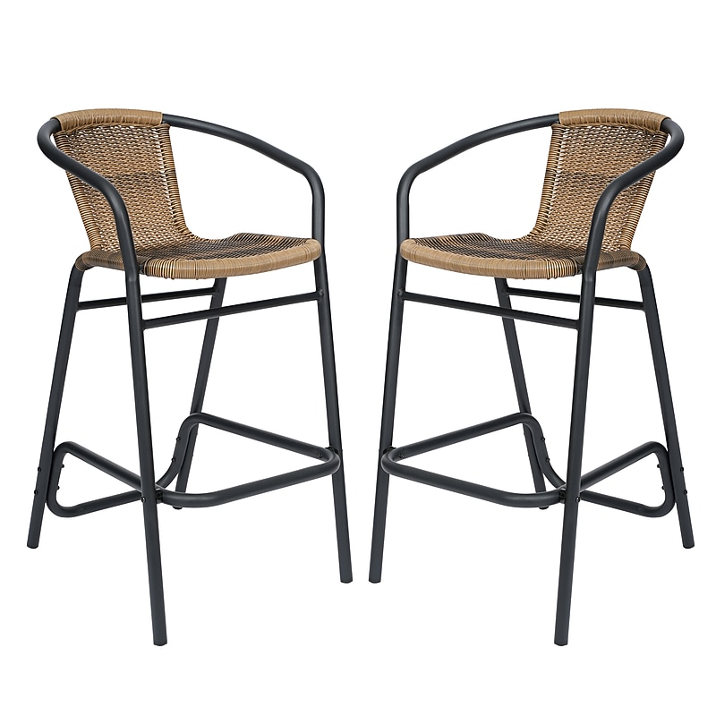 Flash Furniture Lila Indoor-Outdoor PE Rattan Restaurant Barstool, Medium Brown, 2/Pack (2SDA632032RDKBN) image 1