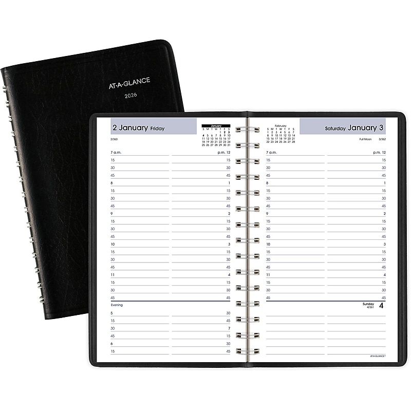 2026 AT-A-GLANCE DayMinder 5" x 8" Daily Appointment Book, Faux Leather Cover, Black (G100-00-26) image 1