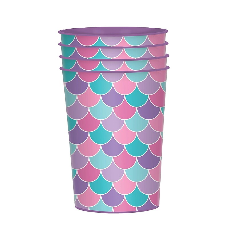 Party City Shimmering Mermaid Favor Cups, 16 oz., 4/Pack (AM4227250) image 1
