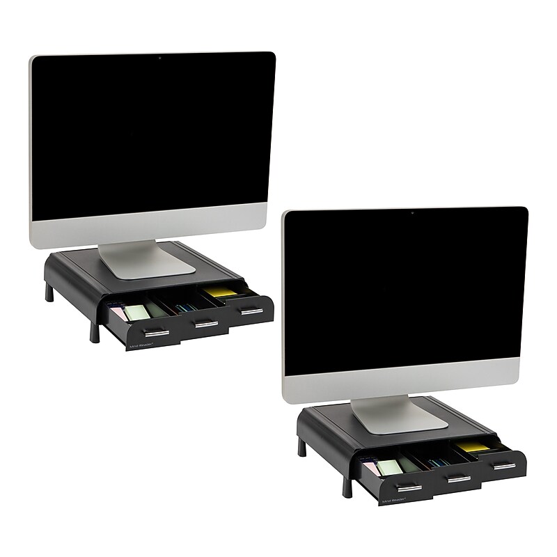 Mind Reader Monitor Stand and Desktop Organizer with 3 Storage Drawers, Black, 2/Pack (2MONSTA3D-BLK) image 1