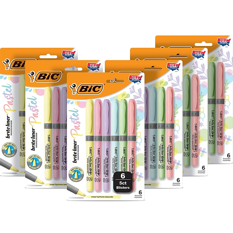 BIC Brite Liner Grip Highlighters, Chisel Tip, Assorted Colors, 6/Set, 6 Sets/Pack (GBLD36E-AST) image 1