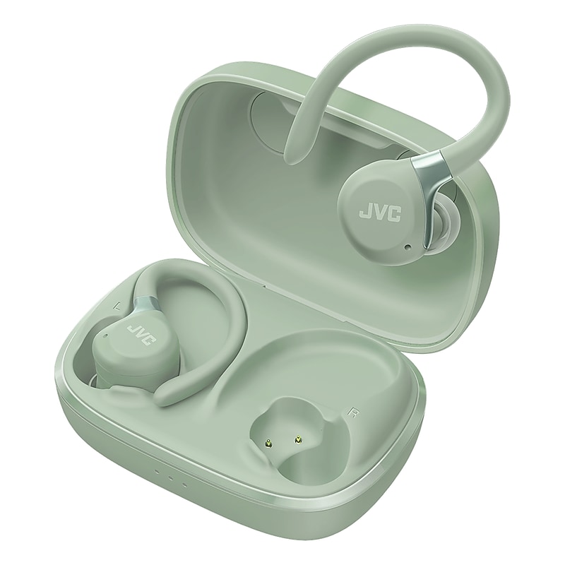 JVC Fitness True Wireless Bluetooth Active Noise Canceling Earbuds with Mic, Earhooks & Charging Case, Green (HA-EC75T) image 1