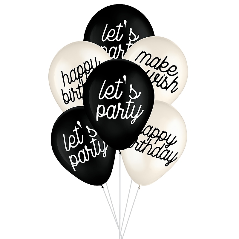Party City 12" Birthday Chic Latex Balloons, Black/White, 15/Pack (AM60050015-PC) image 1
