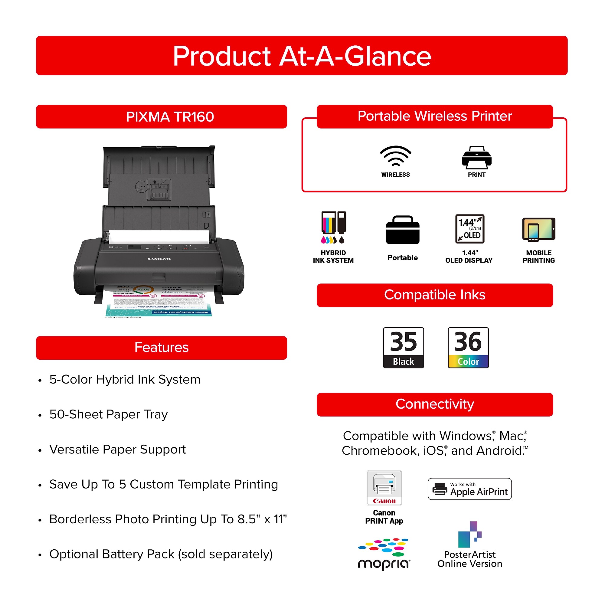 Canon PIXMA TR160 Portable Wireless Color Inkjet Printer, Print Only (7069C002[AA]) Sansujyuku sansujyuku.com