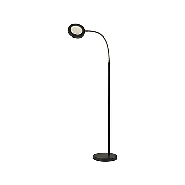 Simplee Adesso Holmes 56.5" Brushed Steel/Matte Black Floor Lamp with Round Shade (SL4925-01)