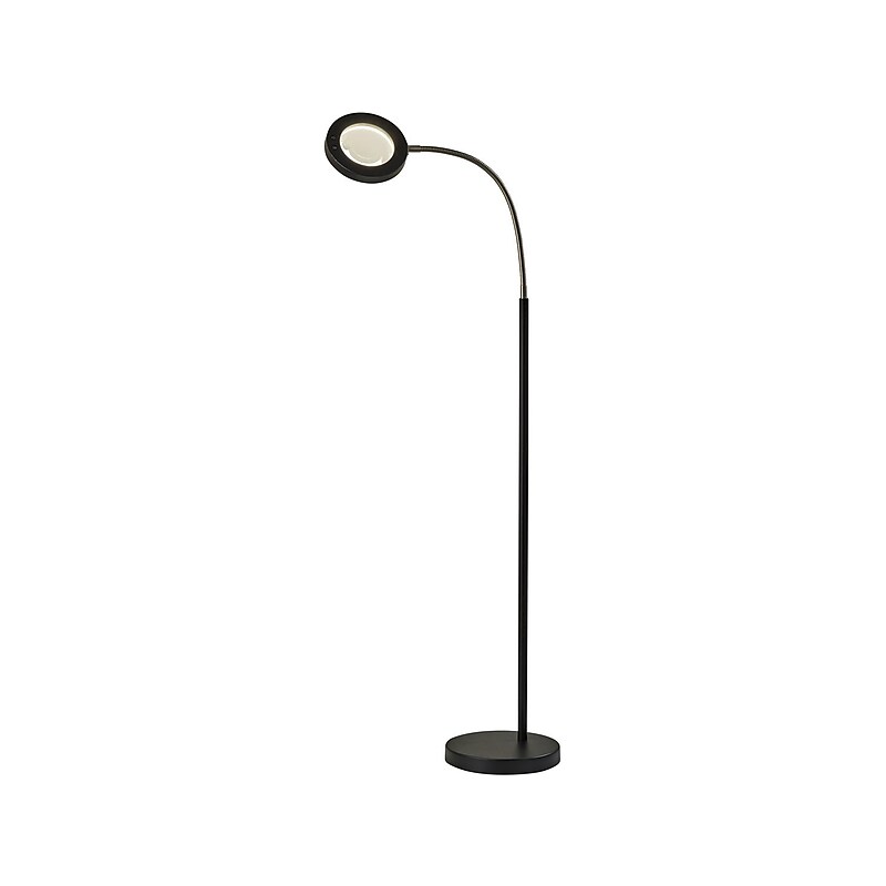 Simplee Adesso Holmes 56.5" Brushed Steel/Matte Black Floor Lamp with Round Shade (SL4925-01) image 1