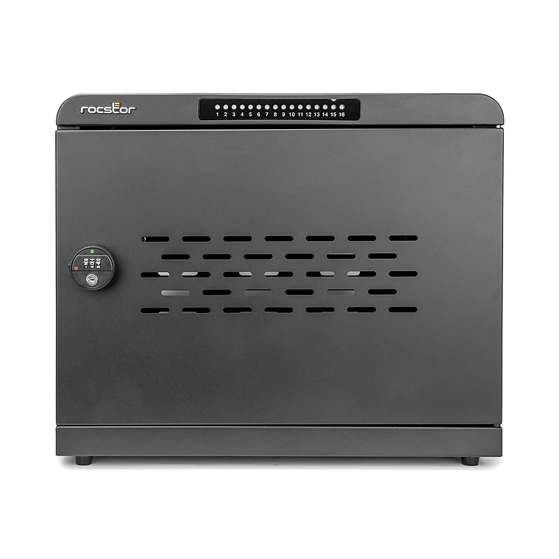 Rocstor Volt UC16 Lockable 16-Unit Charging Cabinet, Black Metal (VT0025-B1) image 1