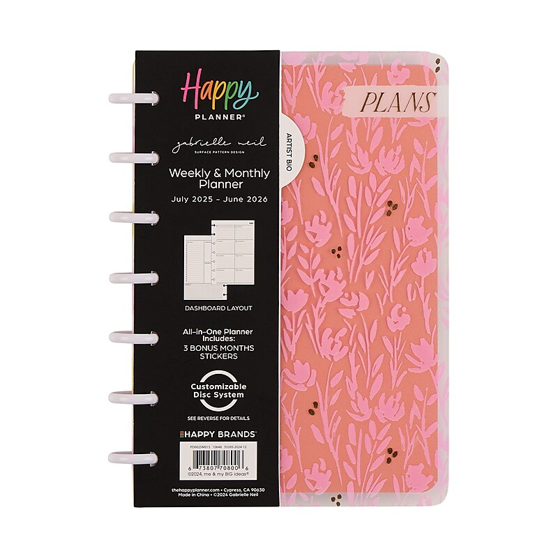 2025-2026 The Happy Planner Bright Bouquet 5.75" x 8.625" Academic Year Weekly & Monthly Planner, Plastic Cover (PD0025M015) image 1