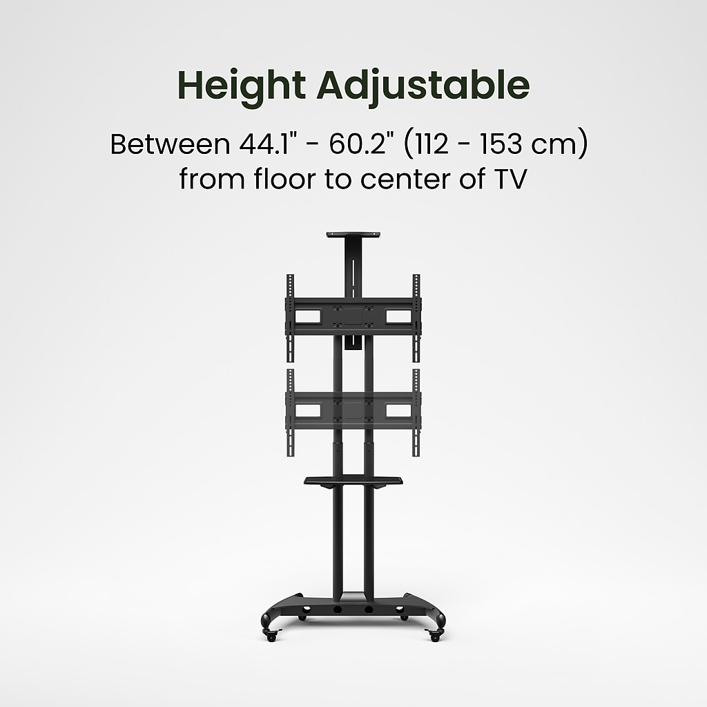 Full view of height adjustable stand with mounting arms