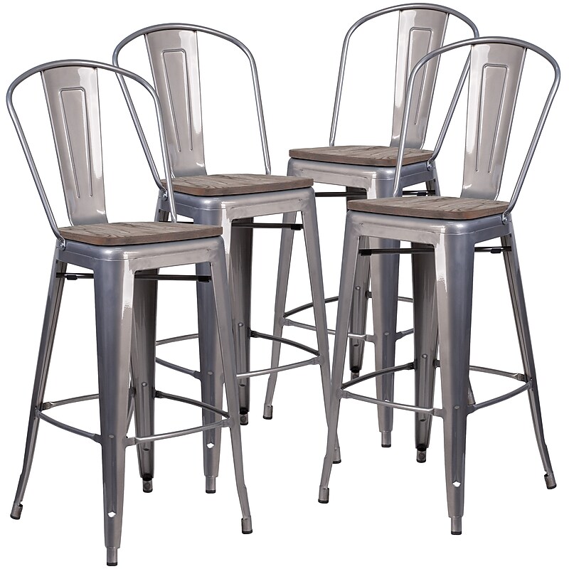 Flash Furniture Lincoln Contemporary Metal Vertical Back Barstool, Clear Coat, 4-Pieces/Pack (4XUDGTP001B30W) image 1