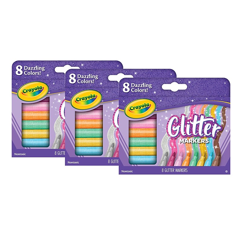 Crayola Glitter Kids Markers, Assorted Colors, 8/Pack, 3 Packs/Bundle (BIN588643-3) image 1